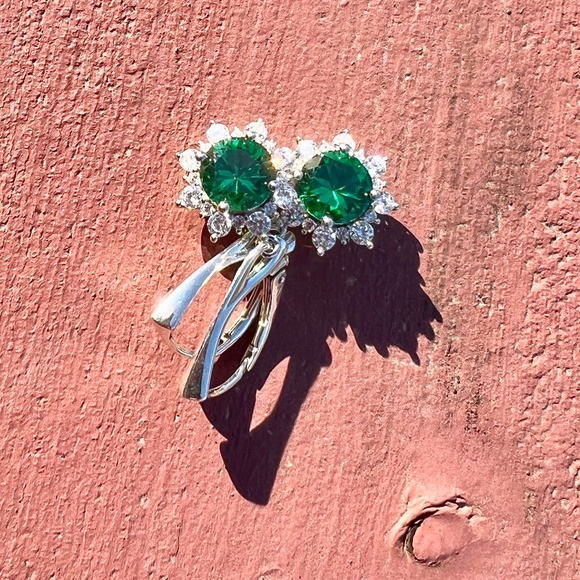 Halo Emerald Earrings Sterling Silver 925 , May Birthstone - Picture 11 of 11